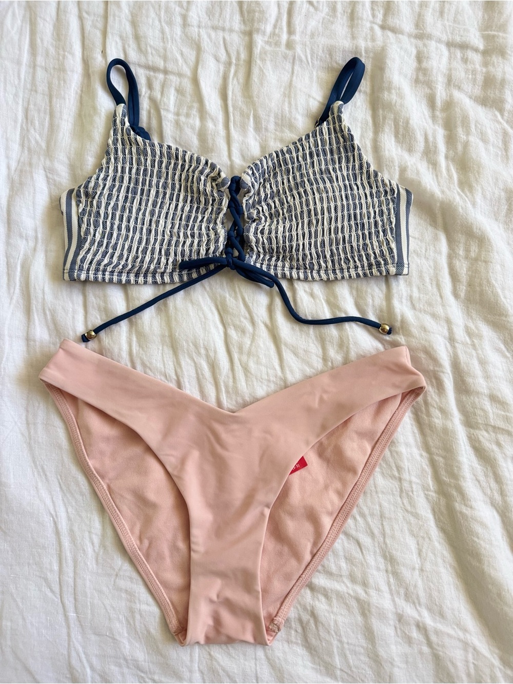 No Boundaries Blush Pink Bikini Bottom with Navy Trim Swim Set